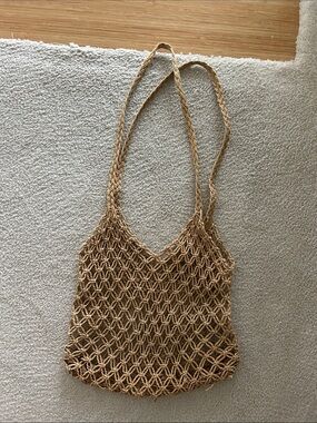Woven Macrame Market Tote Bag in Natural Tan